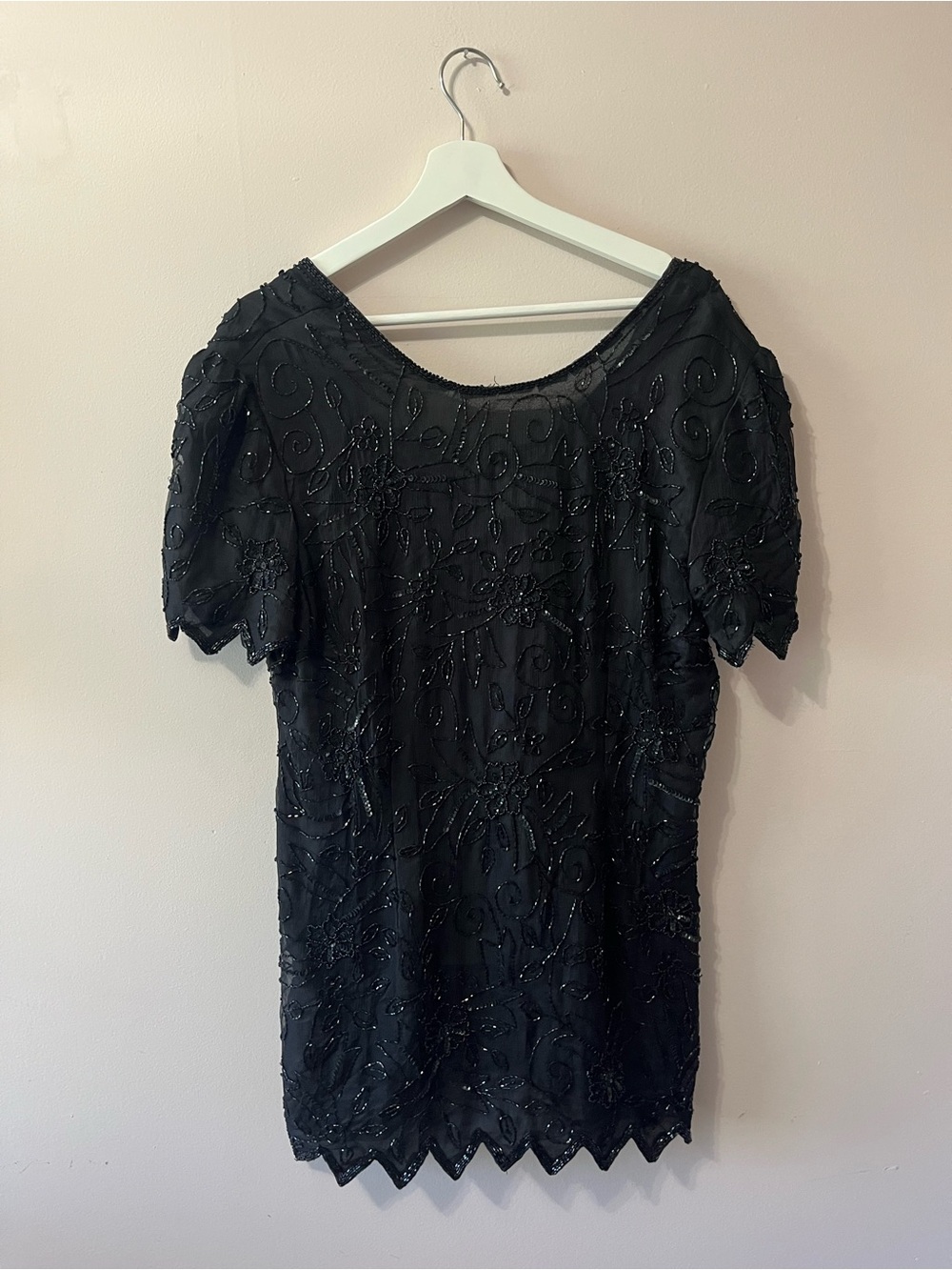 Black Beaded Short Sleeve Evening Top
